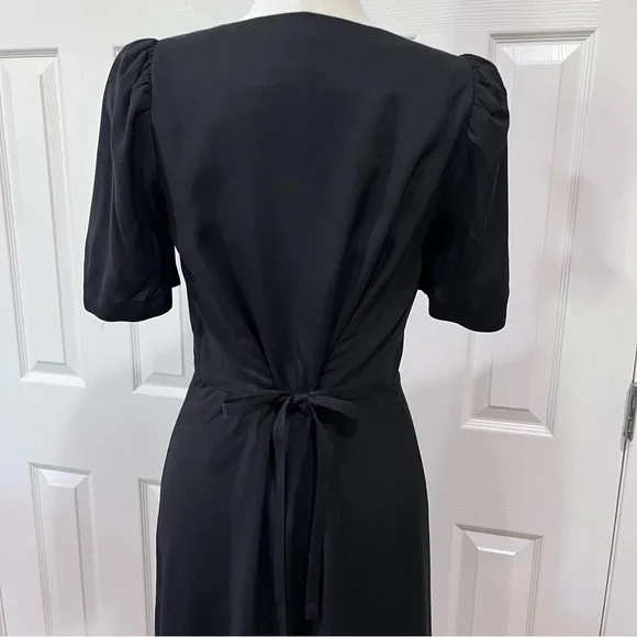 Ann Taylor Black Twill Button Front Midi Dress Size Medium Petite - Picture 5 of 11